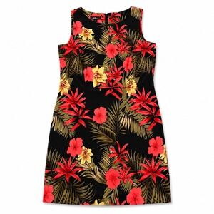 AGB Dress Womens 14 Black Tropical Floral Sheath Dress Sleeveless Stretch